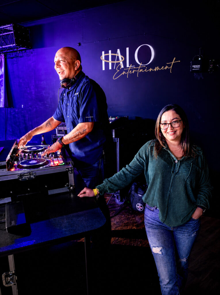 HALO Entertainment Services Live DJ setup featuring DJ Blaze & Hillary Ramos
